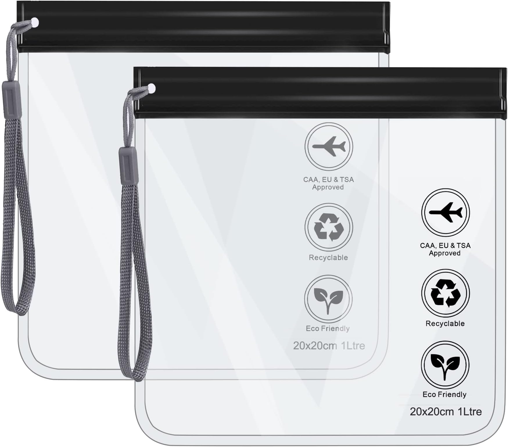 Clear Travel Toiletry Bag - Airport Security Liquids Bags, Airport Liquid Bag 20 x 20cm TSA Approved, Travel Accessories Makeup Bags Holiday Essentials Luggage for Men Women