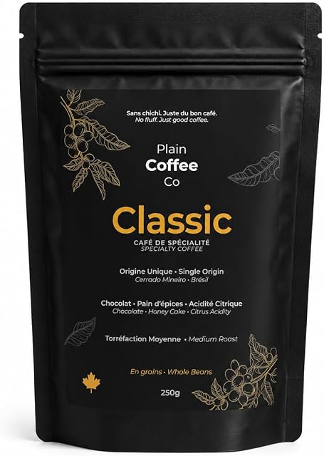Plain Coffee Co. Classic Single Origin Brazilian Specialty Coffee | Whole Bean | Medium Roast | 100% Arabica | Notes of Chocolate, Honey Cake & Citrus | 250g | Whole Bean, Medium Roast, 100% Arabica, Notes of Chocolate, Honey Cake & Citrus, Specialty