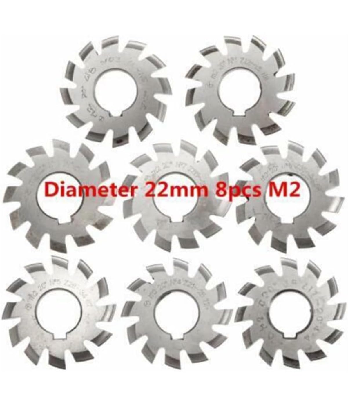 8 Stück M2 PA 20° Grad Kegelradfräser HSS Modul 2 Getriebe Kit Involute Gear M2 HSS Zahnradfräser, Schneidwerkzeug zum Fräsen von Zahnrädern