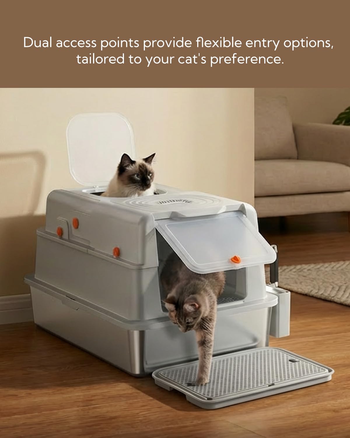 Condition photo showing New/Like New for Soulbond XXXL Stainless Steel Litter Box with Lid, 27.5" L x 19.7" W x 16.5" H Large Covered Metal Jumbo Cat Litter Box Enclosed for Large and Multi-Cat Families, Easy to Clean