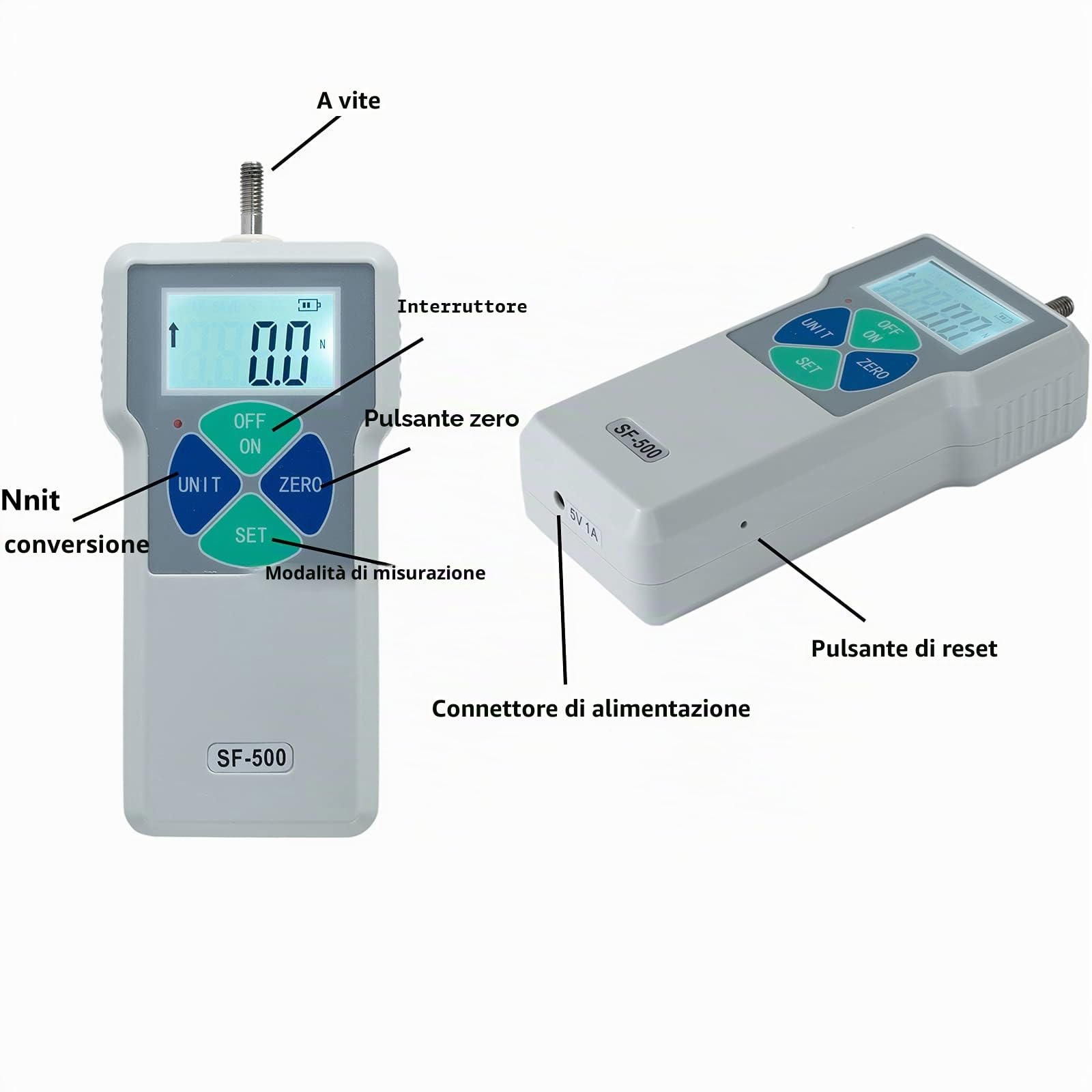 Beslands Misuratore di forza push-pull,SF-500 Misuratore di Portata Digitale 500N Scala del Tester di Forza LCD, Alta sensibilità & Precisione