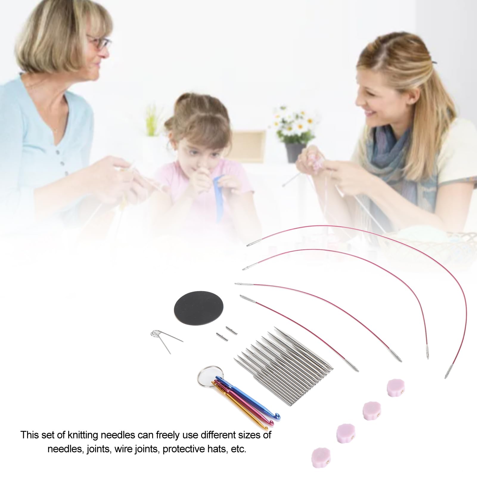 Juego de Agujas de Tejer Circulares, Agujas de Tejer de Acero Inoxidable, Aguja de Tejer Redonda con Estuche para Tejer a Mano con Accesorios de Tejer(2,2 Mm-4,5 mm)