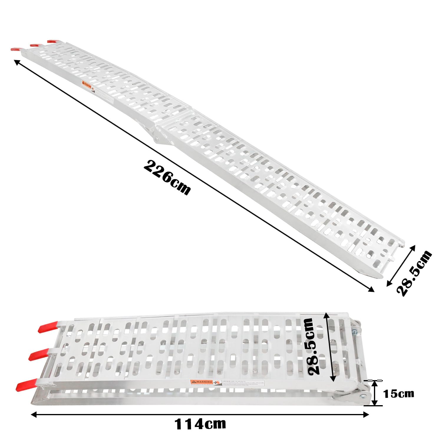 Set di 2 rampe pieghevoli in alluminio, 226 cm, portata 340 kg | Rampa di carico pieghevole e antiscivolo per rimorchi, moto, ATV, quad e auto