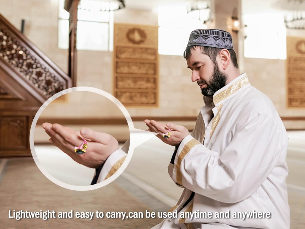 Anlising Smart Ring Counter, Smart Tasbih Zikr Ring, Muslim Islamic Prayer Smart Rings, Tasbih Counter Smart Ring, Tasbeeh Smart Counter, Digital Electronic Smart Tally Counter for Prayer (Pink, 18MM)