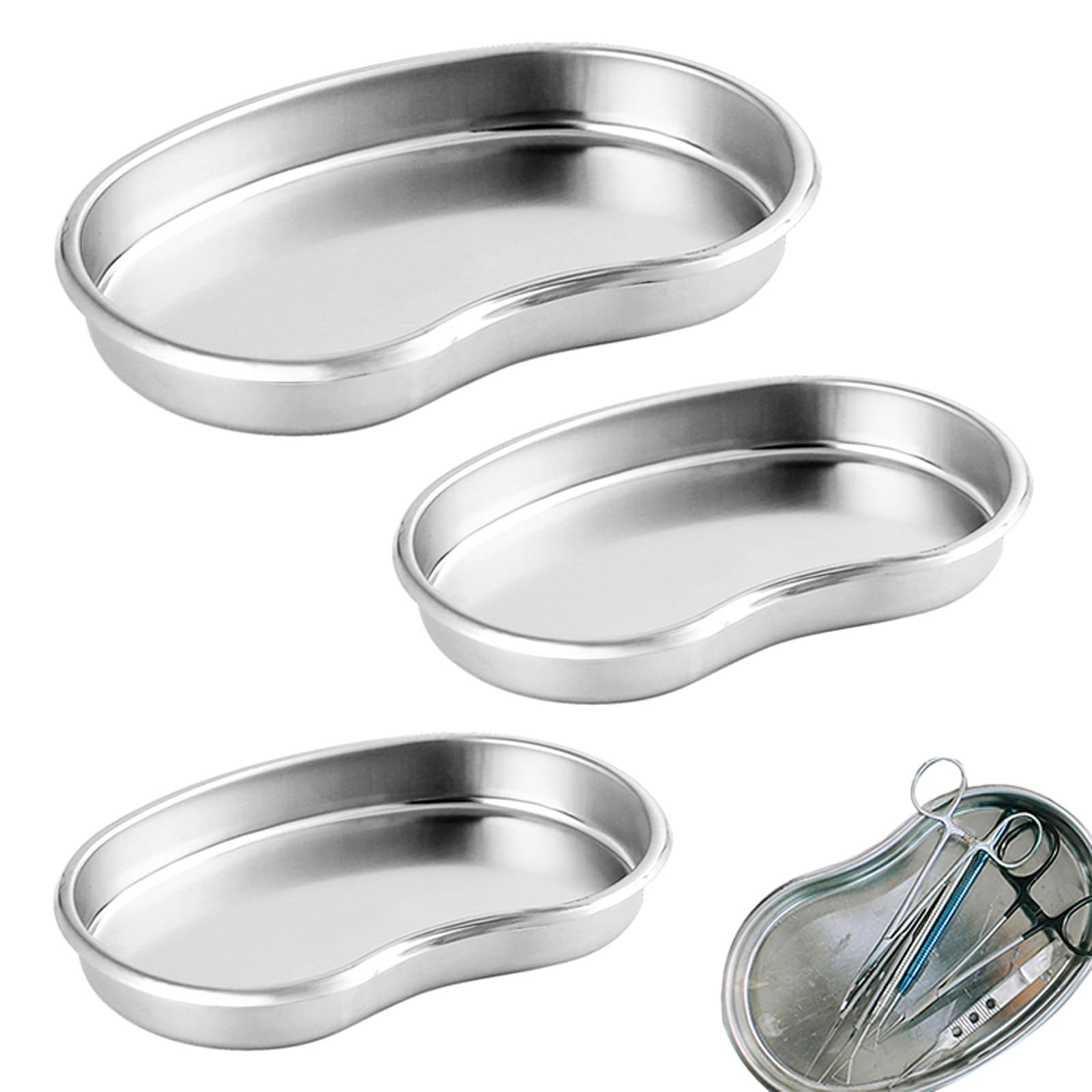 Plateaux en Acier Inoxydable,3 Plateau de Laboratoire,Plateau Rénal en Acier Inoxydable,Plateau à Instruments,Plateaux de Rangement,Plateau Chirurgical Réutilisables pour Plateaux de Clinique Médical