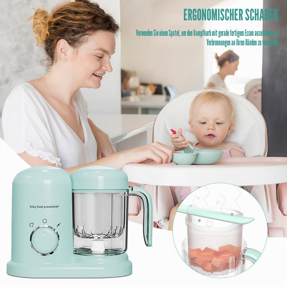 Multifunktions-Kochmaschine für Babys, Dampfgaren und automatisches Mixen, leicht zu reinigen, Mixer mit LED-Anzeige für Kinder ab 4 Monaten, All-in-One-Design und kompakt (grün)