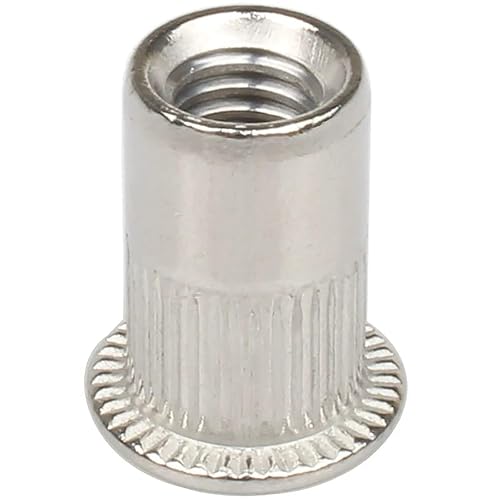 HanTof - Tuerca de remache, 50 piezas métricas M6 de acero inoxidable de cabeza plana, tuerca de inserción roscada, cuerpo moleteado (M6-1.0), para