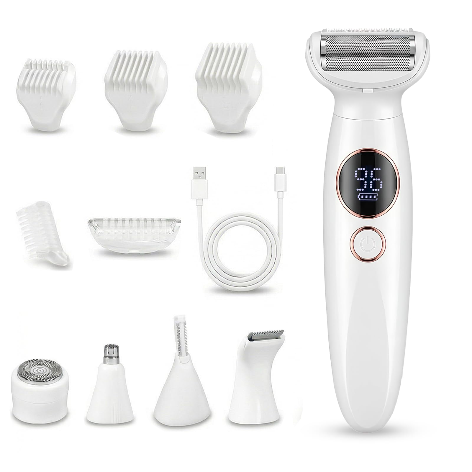 Carehabi 5-in-1 Intimate Shaver for Women  Shaver Womens Electric Waterproof IPX7 Womens Razor for Intimate Area, Face, Bikini  Body - Lady Shaver with Eyebrow Trimmer USB Charging