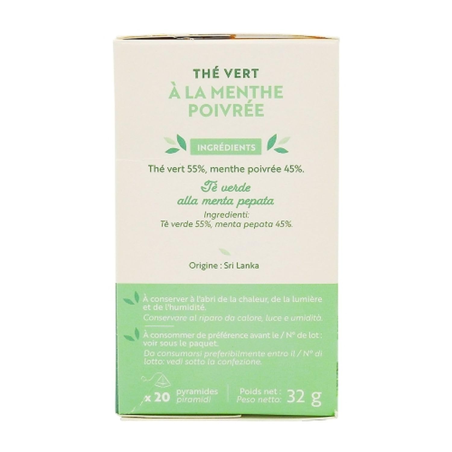 Lot 20x Thé vert à la menthe - 20 sachets - Boîte 32g