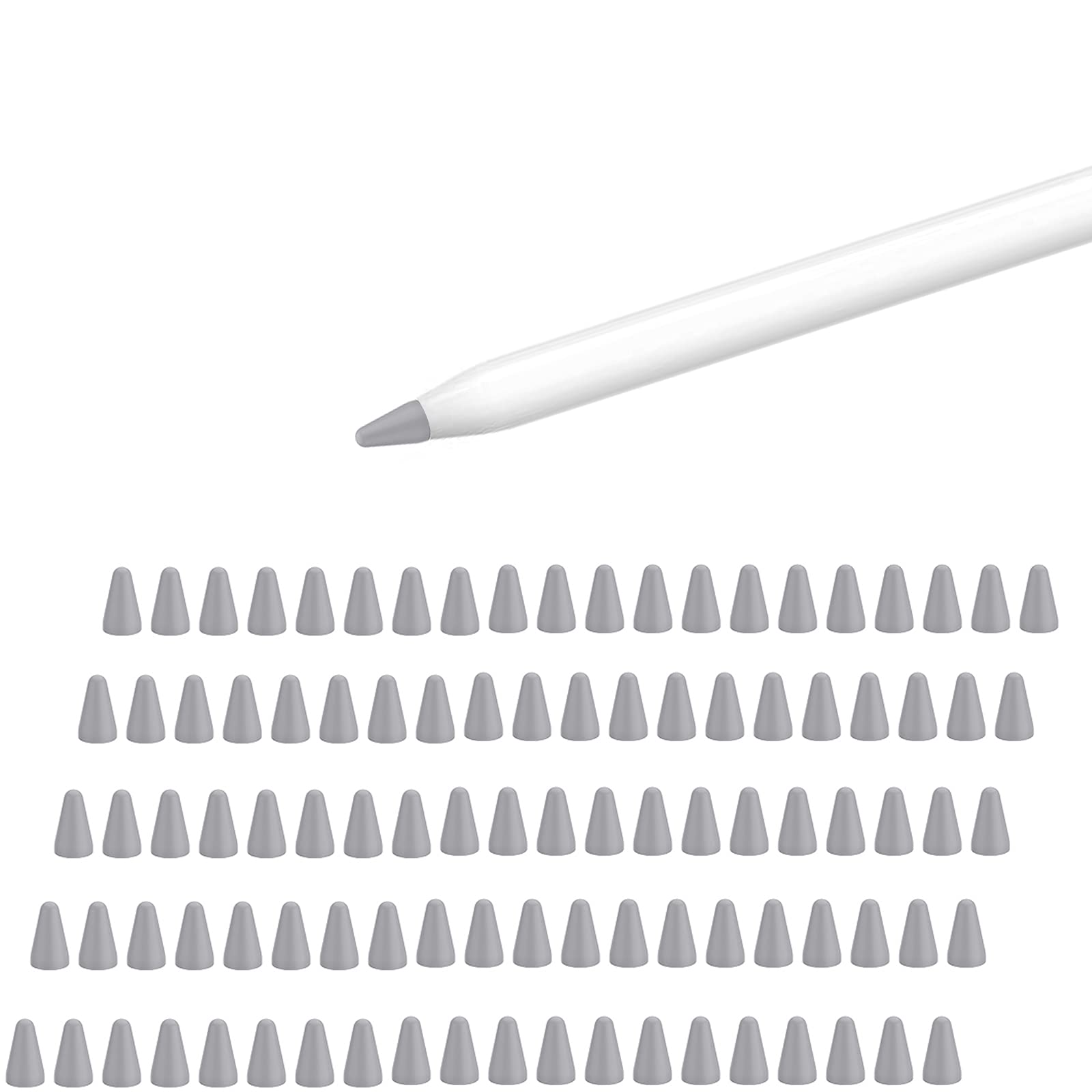 for Apple Pencil Tips, 100 Pack Watruer Thin Protective Case Noiseless Drawing Silicone Nibs Cover Replacement for 1st & 2nd Gen, Writing Anti-Slip Protective Case for Apple iPad Pencil - Grey