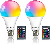 Vista 1 de Bestview RGB Color Changing Light Bulbs with Remote Control, RGBW Warm White 5W E27 Screw Base,Mood Flood E26 Light Bulb-16 Color Choices for Home