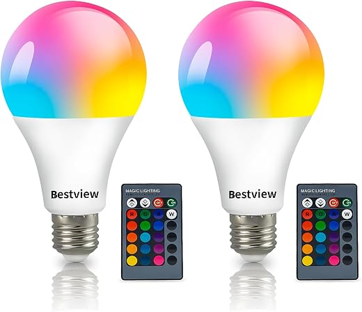 Bestview RGB Color Changing Light Bulbs with Remote Control, RGBW Warm White 5W E27 Screw Base,Mood Flood E26 Light Bulb-1...