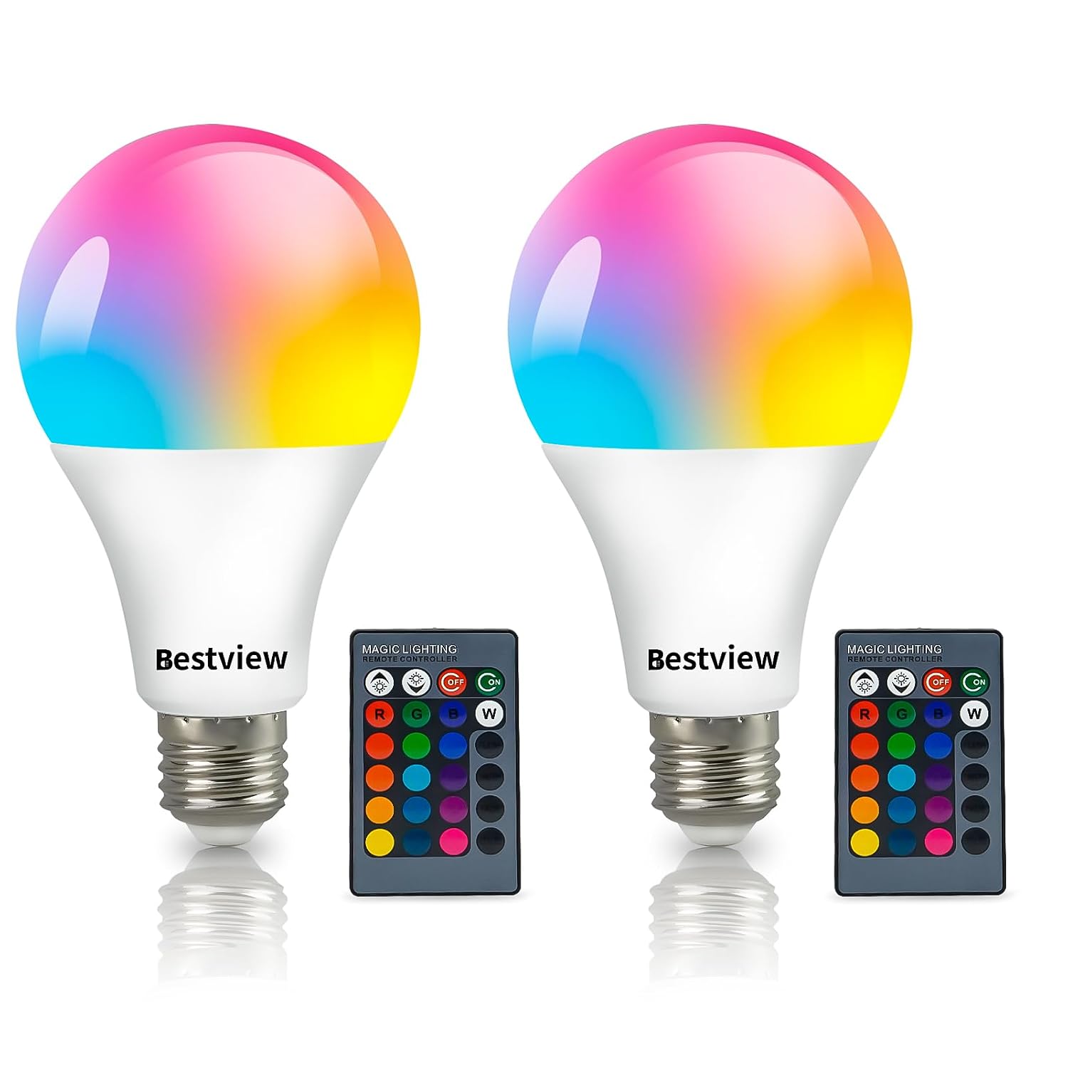 Bestview RGB Color Changing Light Bulbs with Remote Control, RGBW Warm White 5W E27 Screw Base,Mood Flood E26 Light Bulb-1...