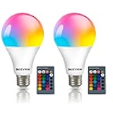 RGB Color Changing Light Bulbs with Remote Control, RGBW Warm White 5W E27 Screw Base,Mood Flood E26 Light Bulb-16 Color Choices for Home Party Bedroom (2 Pack)