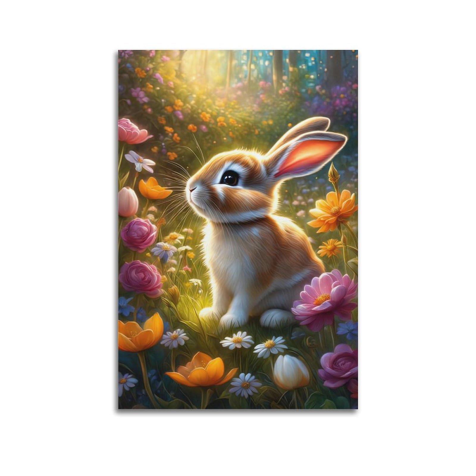 WZKTCL Animal Poster Bunny in The Meadow Artwork Poster Decorative Painting Canvas Wall Posters And Art Picture Print Modern Family Bedroom Decor Posters 24x36inch(60x90cm)
