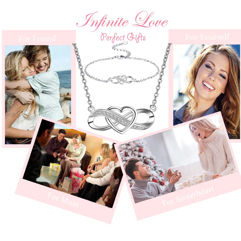 Schmuckset Silber 925 Damen,Halskette Armband Unendlichkeit Herz,Geschenke für Frauen