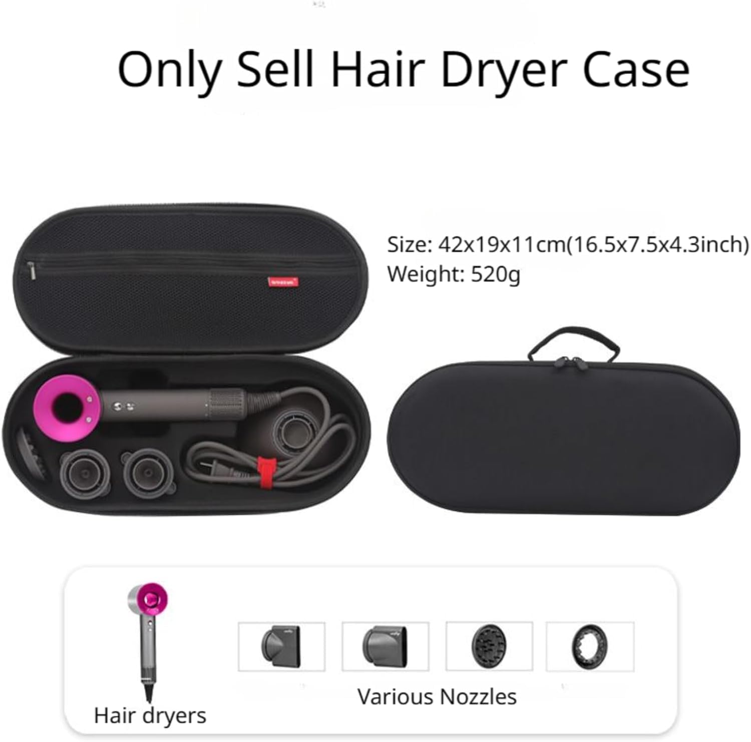 Estuche de almacenamiento para secador de pelo, organizador de viaje impermeable, bolsa de transporte portátil para accesorios de secador de pelo Dyson (negro)
