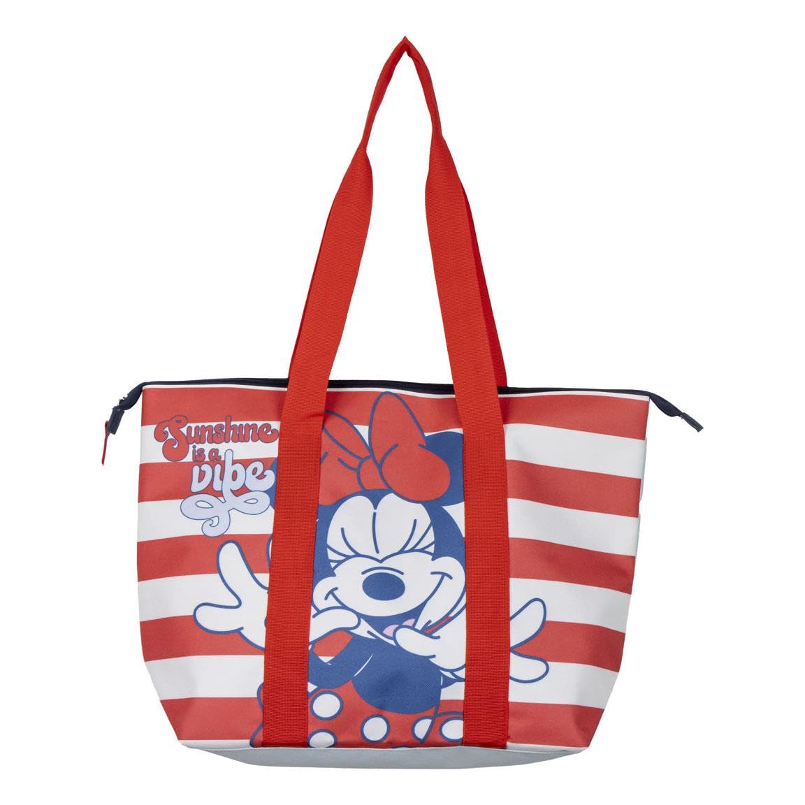CERDÁ LIFE'S LITTLE MOMENTSBolsa de Playa de Minnie Mouse - Color Rojo y Blanco - 47x33x15cm - Fabricada en Poliéster - Bolsa de Tela con Cremallera - Compartimento Principal Espacioso - Producto Original Diseñado en España