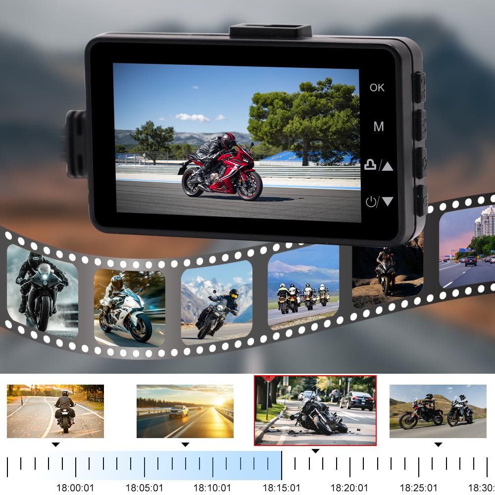 OBEST Motorrad Doppelkamera System,écran LCD d'écran de 3 Pouces 720P + 480P, -20 ℃ ~ 70 ℃ Betriebstemperatur,Motorrad Camera Doppia Traccia Anteriore e Posteriore,Doppia Action Camera Video