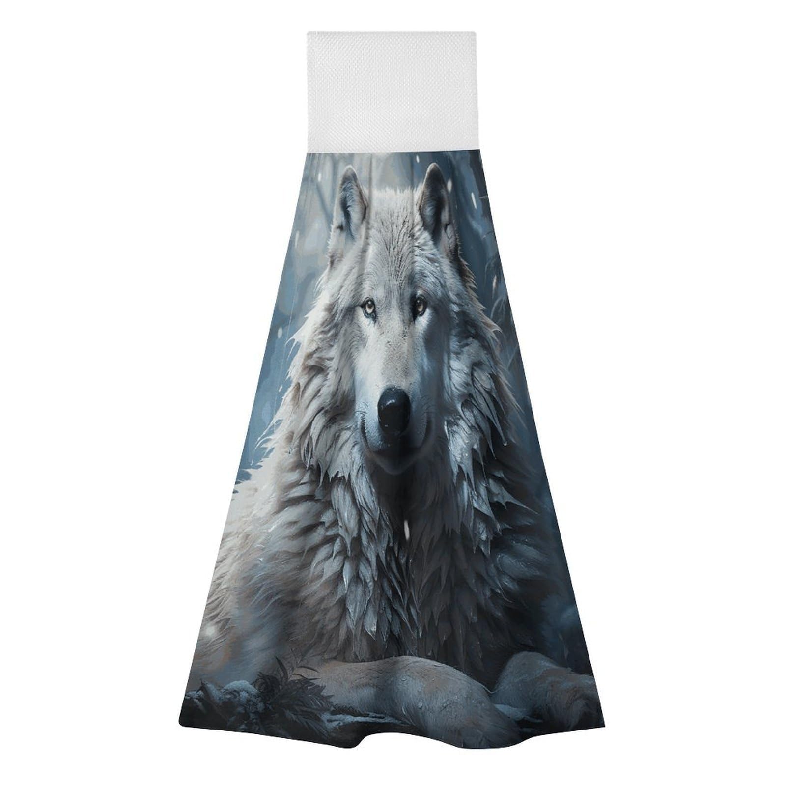 BTCOWZRV Wolf Sitting in The Snow Hanging Kitchen Towels with Loop, 2 PCS Luxury Hand Towels for Bathroom, Soft Microfiber Absorbent Face Towels Quick Dry Cleaning Cloths for Kitchen Dish Towels