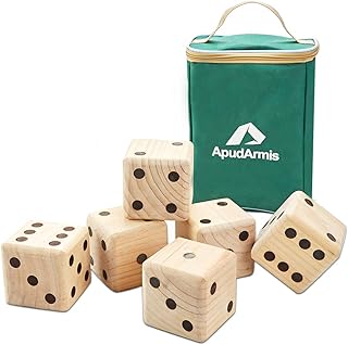 ApudArmis Giant Wooden Yard Dice, 3.5In Big Dice Lawn Game Set with Scoreboard & Carrying Bag - Large Pine Wooden 6 Dice Backyard Game for Kids Adults Family