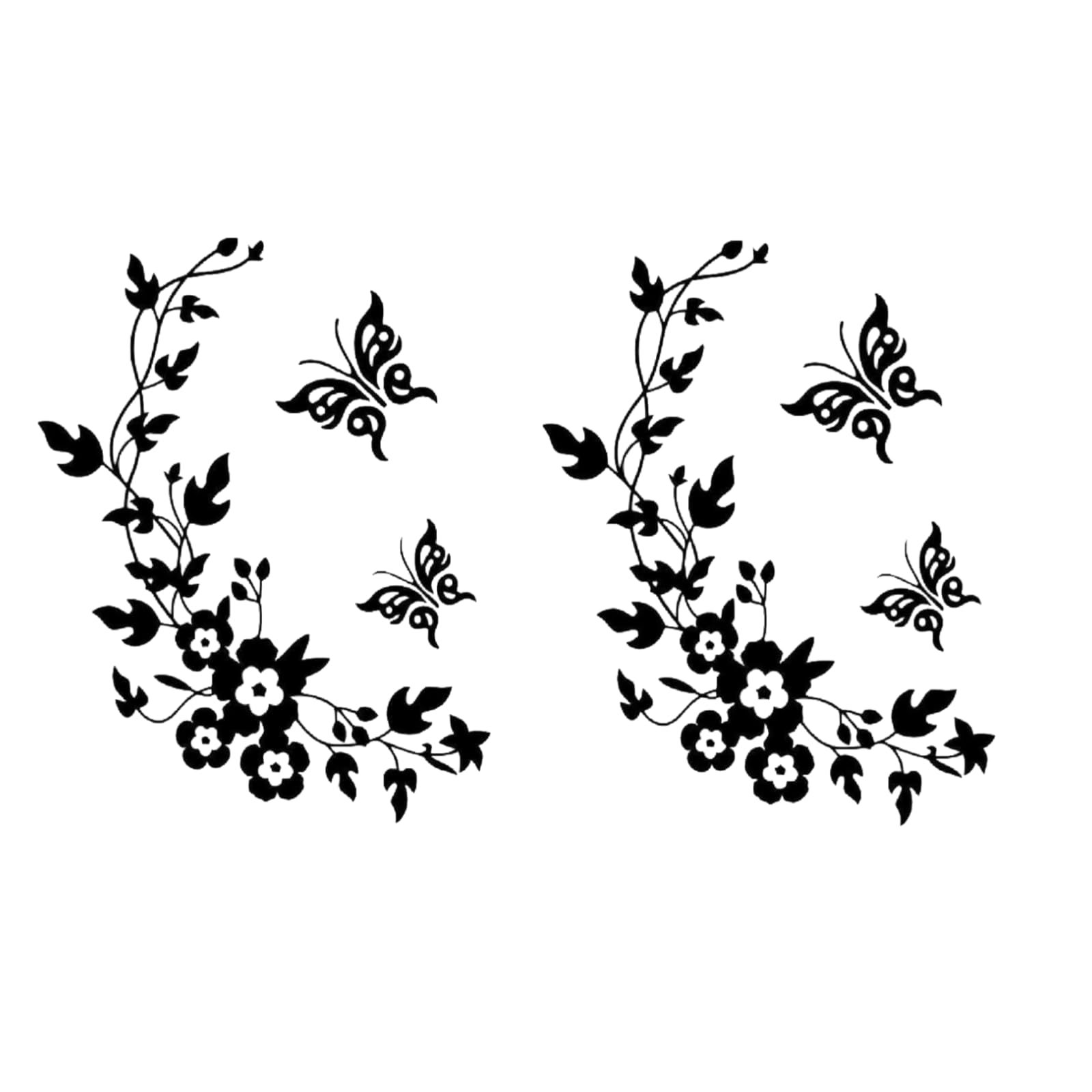 2Pcs Wall Stickers Black Butterfly Flower Wall Decals Removable Mural DIY Decor