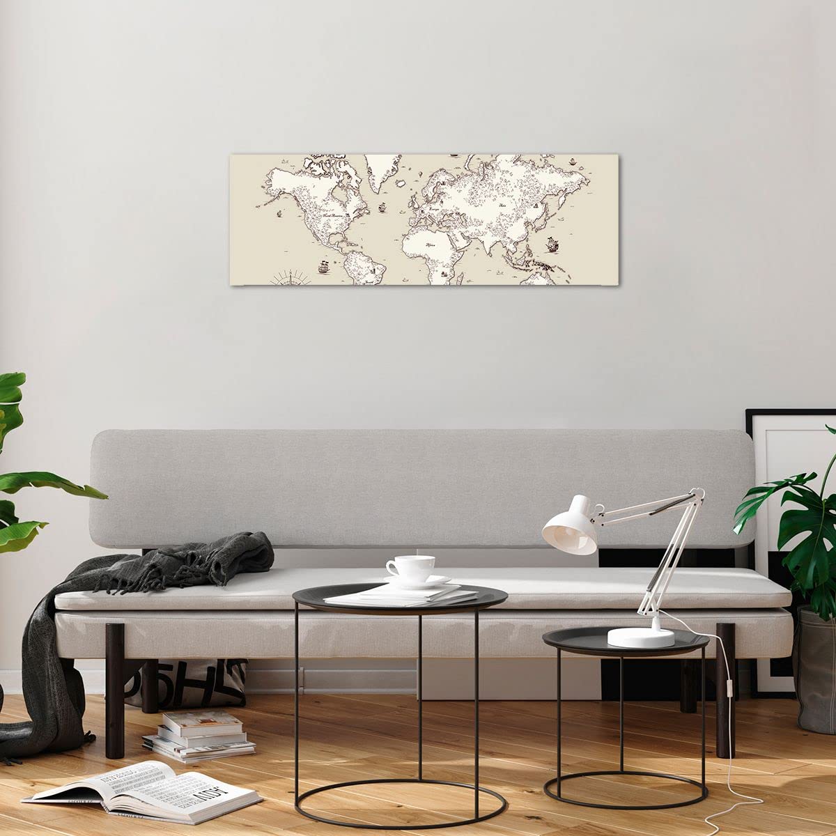 ARTTOR Panorama Obraz na szkle Mapa Świat klasyka kontynenty Nowoczesny 90x30cm Dekoracja ścienna Salon Sypialnia Kuchnia Mały Obrazy Art Foto Obraz szklany Wall Decor Glass GAB90x30-2910