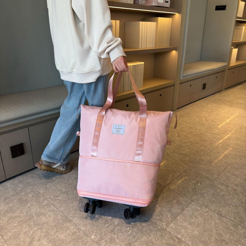 Large Foldable Travel Tote Bag Duffle Bag with Gears Gym Bag for Men Women Weekender Overnight Duffel Bag (Pink)2