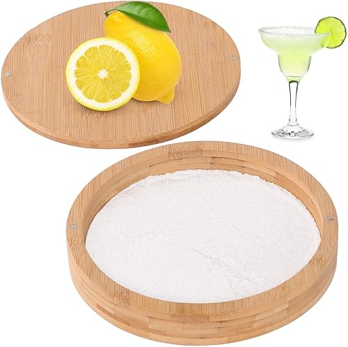 Margarita - Juego de rimmer de sal con tapa – Rimmer de sal de bambú para cócteles – Rimmering de vidrio de fiesta de bar para bebidas, cortador de