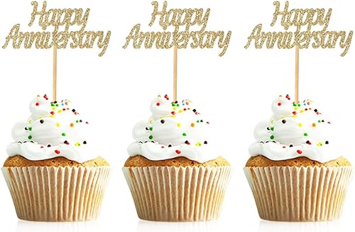 48 piezas de decoraciones de cupcakes con purpurina dorada clara para decoración de tartas de boda, aniversario, fiesta