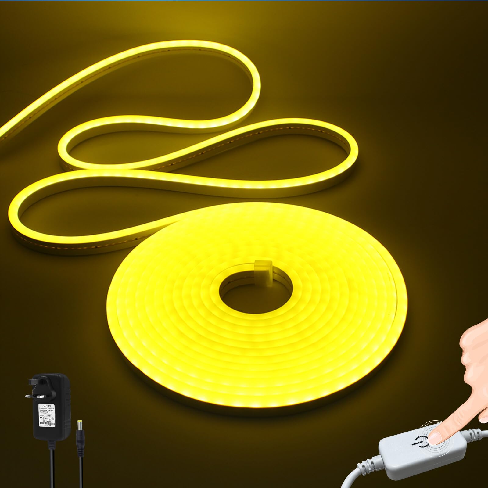 Wisada 24V Dimmable LED Neon Light Strip [1m, Yellow], IP67 Waterproof Flexible, 120 LEDs/m SMD2835 LED Light Strip CRI85+, for Home/Store Decorative Lighting