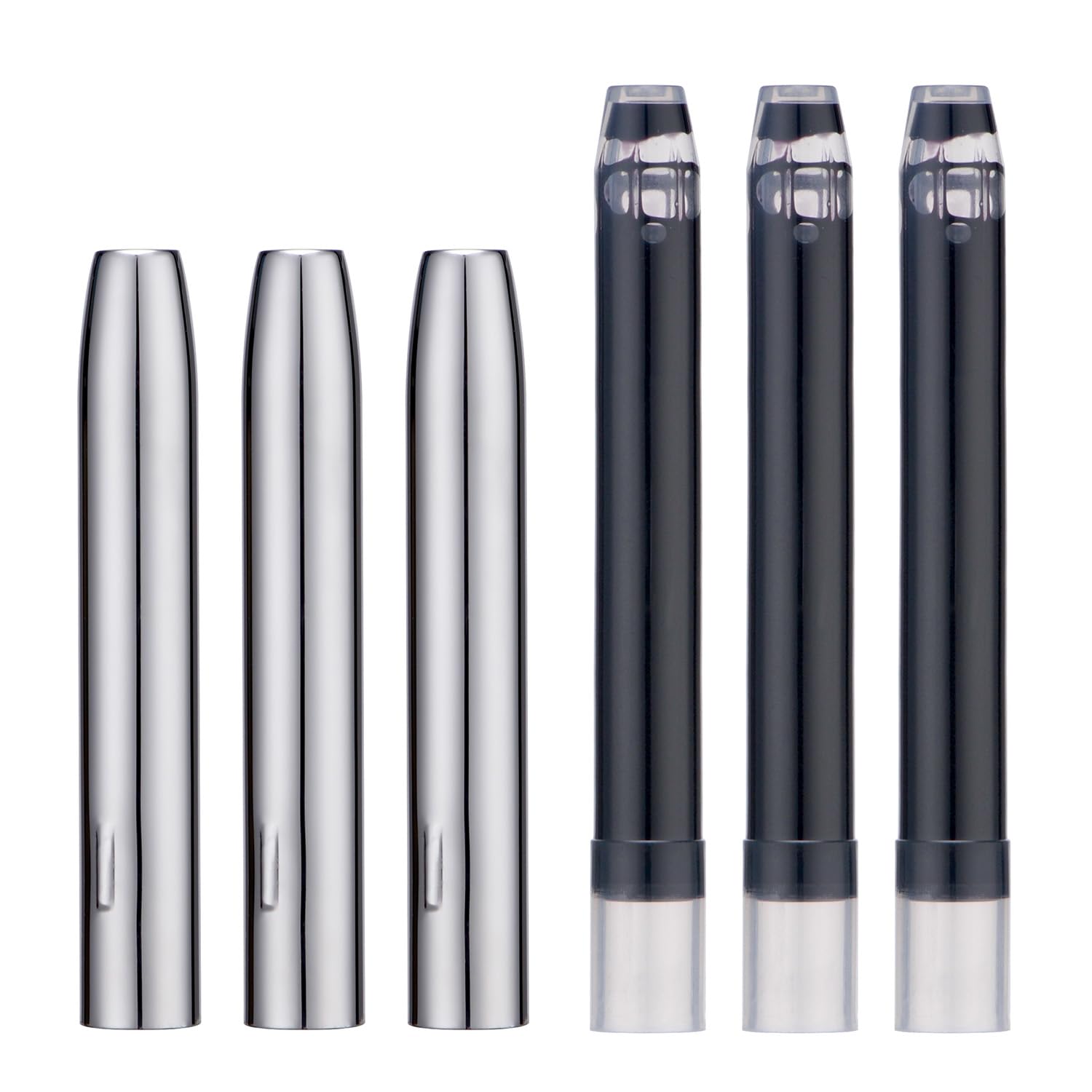 3 Pack Jinhao 10 Series Fountain Pen Accesories, Metal Protector wtih Black Ink Cartridges, 5.5mm Bore Diameter