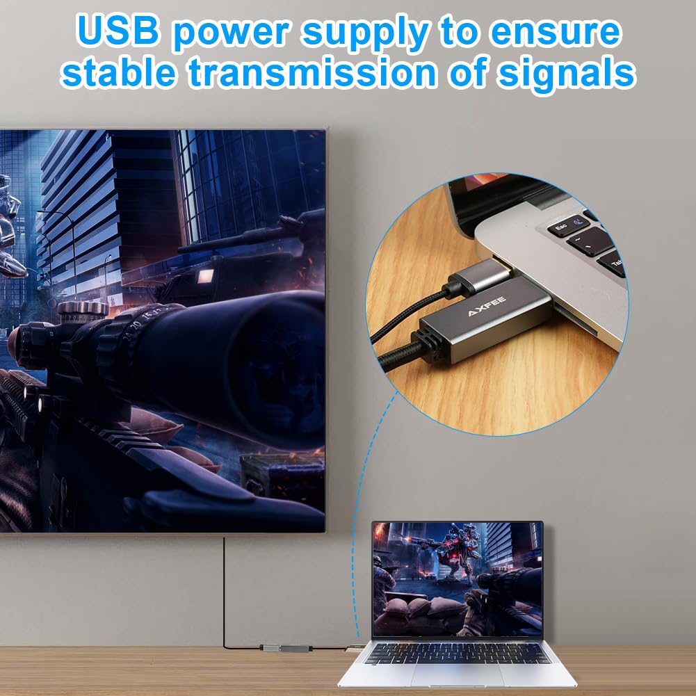 AXFEE Adapter HDMI na DisplayPort, 4K 60 Hz konwerter, wyjście HDMI do DP adapter wejściowy kabel do PC Laptop Xbox One (360) PS5, obsługuje 2K @144Hz 1080p @165Hz