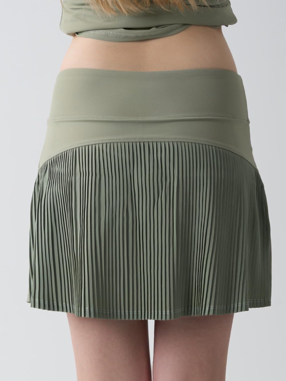 Women's 2-in-1 Tennis Skirt with Shorts, Pleated Athletic Skirt for Sports, Light Ivory/Green/Black
