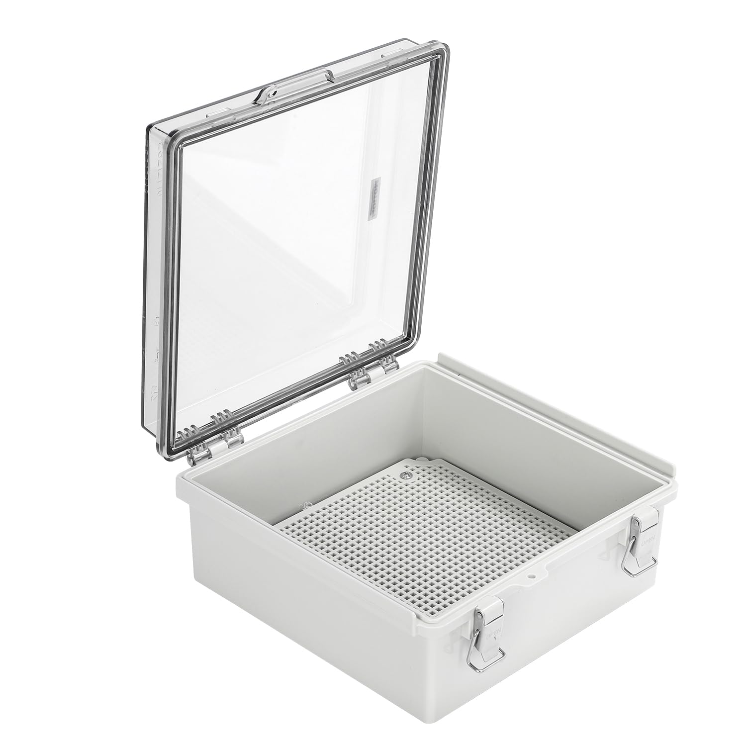 Mollom Outdoor Junction Box for Electrical Project Waterproof IP67 with Hinged Transparent Cover, Stainless Steel Latch, Mounting Plate, and Wall Brackets(210x210x100mm | 8.3x8.3x3.9In)