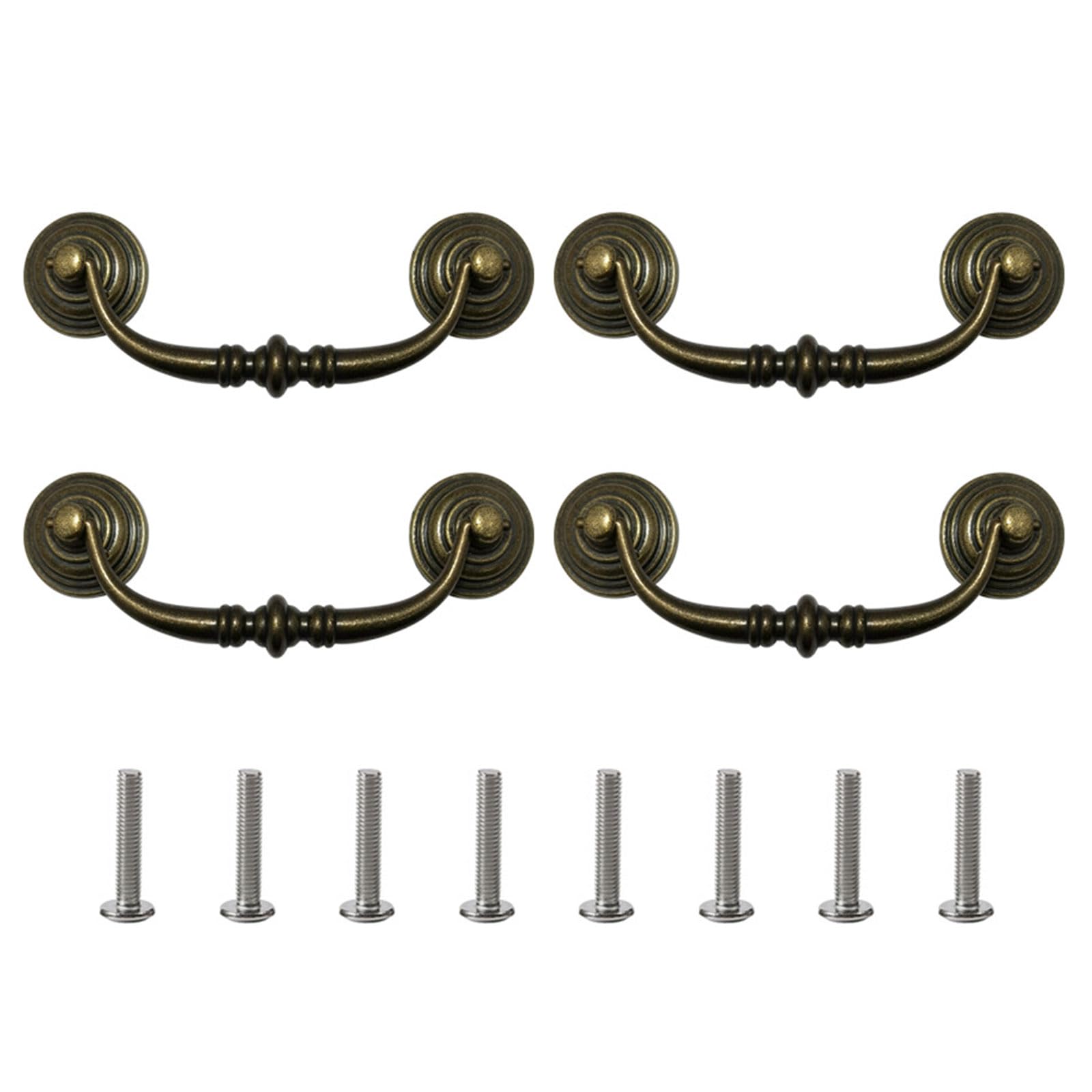 PANGBOER 4Pieces Vintage Bronze Bail Pulls Hole Center Antique Styles Handles Accessory for Dressers Cupboards and Cabinets