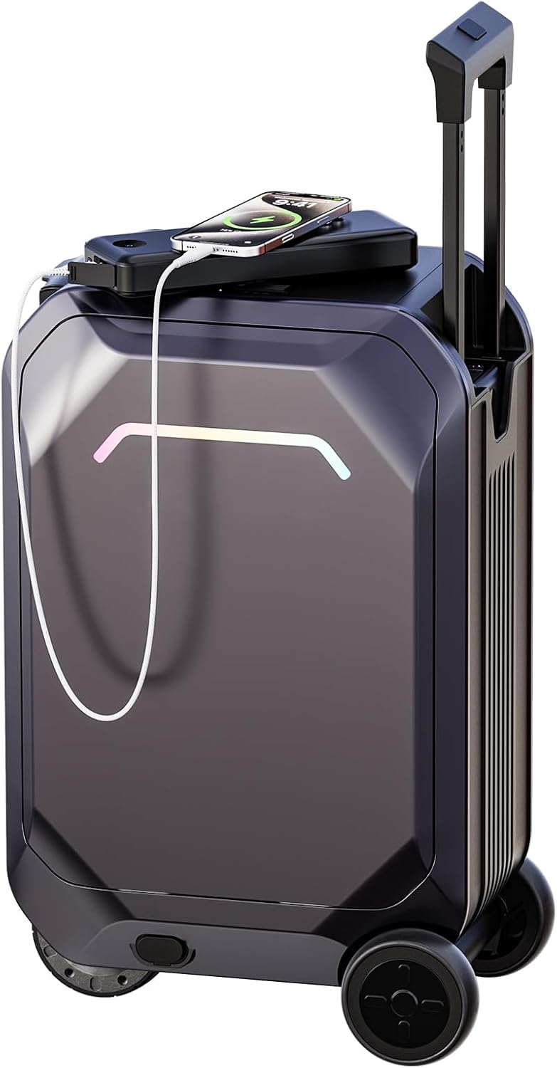AOTOS Smart Rideable Luggage - 22 Inch App-Controlled Carry-On with Rolling Wheels, TSA & Airline Approved Hardshell Suitcase, Zipperless Design for Airport Travel (22x14x9 Inches)