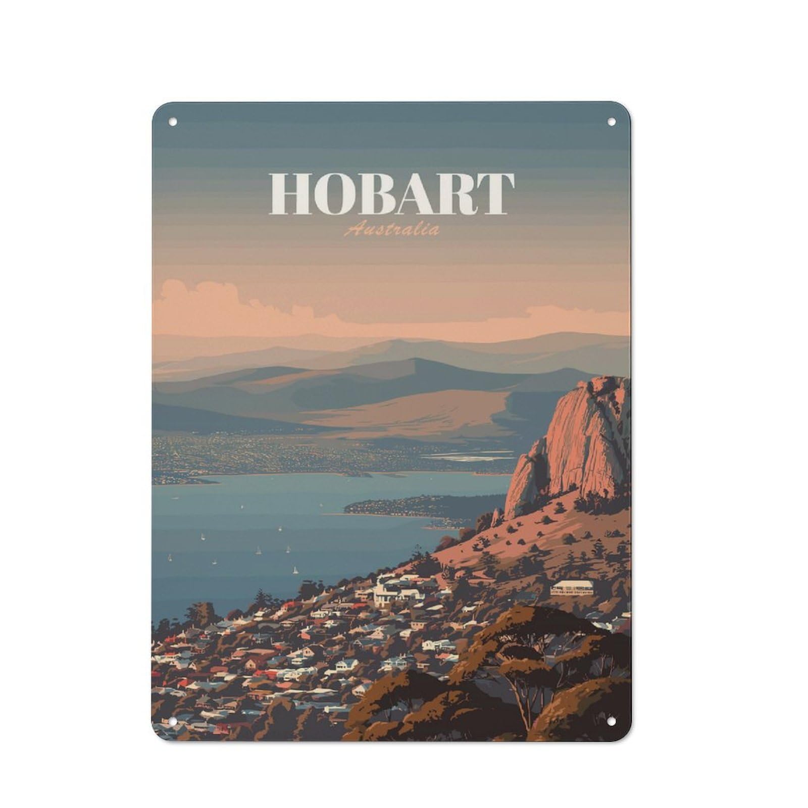 Vintage Hobart Australia Travel Metal Plaque 40x30cm, Diner Style Decor for Bakery, Diner, Cafe Or Family Room