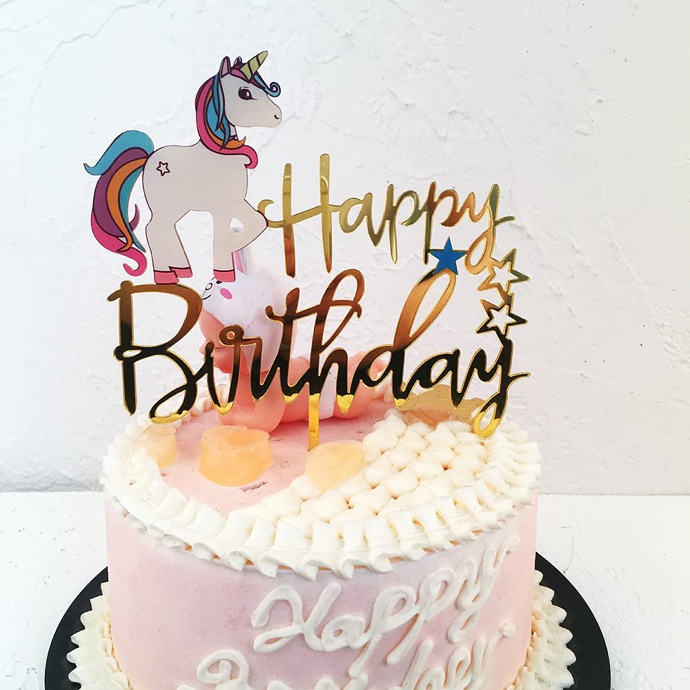 YiYaO Unicorn Acrylic Cake Topper Happy Birthday