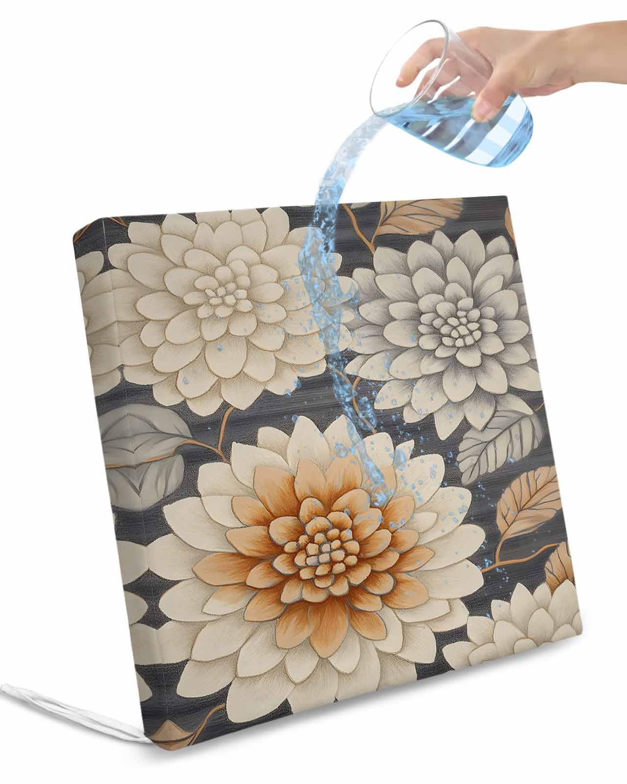 2 Pack Burnt Orange Grey Flower Waterproof Cushion Covers with Ties, Outdoor Patio Chaise Lounge Chair Seat Cushion Slip Covers Replacement(Only Cover) Spring Floral Botanical 20