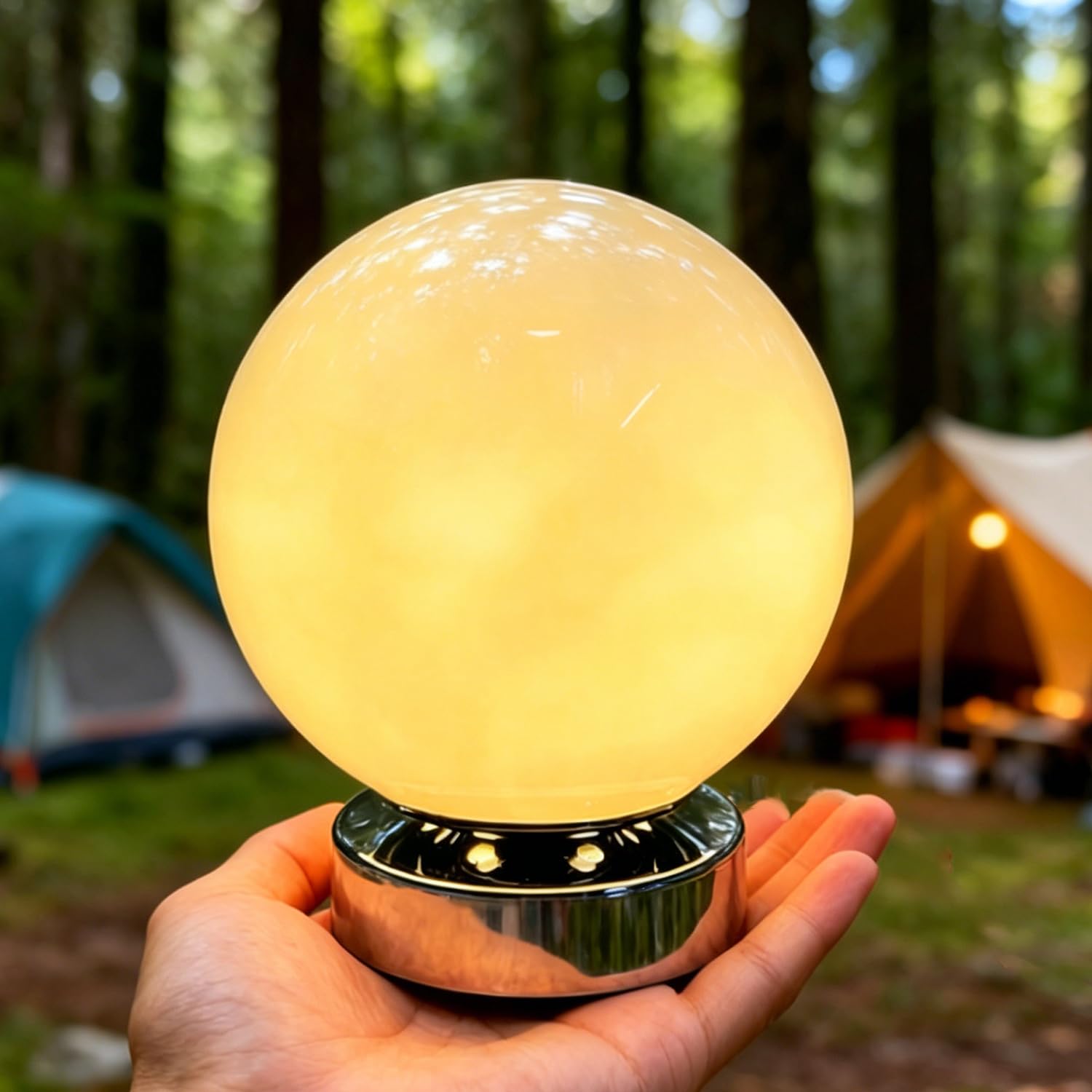 OOWOKS Lampada da tavolo a sfera in vetro senza fili comando touch ricaricabile via USB 3 temperature di colore LED dimmerabile lampada da comodino con batteria integrata base in metallo,Beige