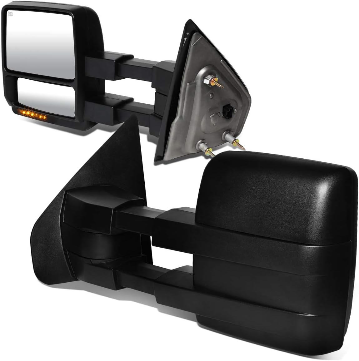 DNA MOTORING TWM-006-T999-CH-AM Pair of Powered Heated with Signal Light Towing Side Mirrors Compatible with 04-14 F-150, Chrome/Amber