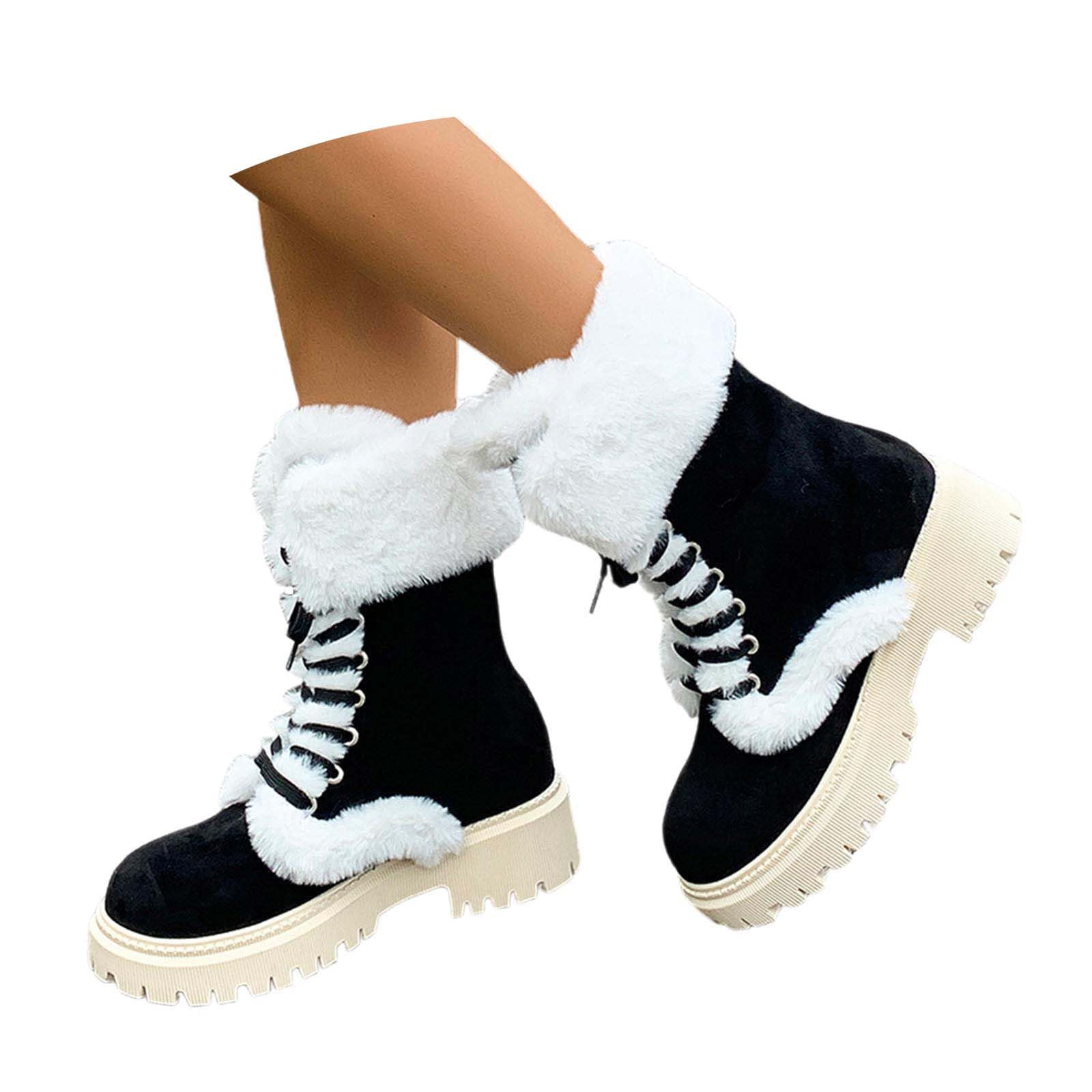 Winter Booties for Women Lightweight Slip On Flat Boots Fur Lined Trendy Fall Shoes Comfy Booties Soft Winter