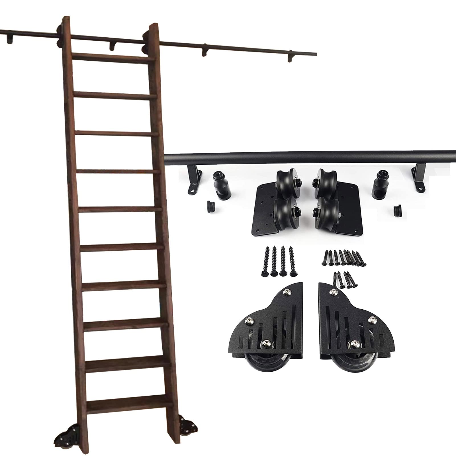 Escalera Rodante para Biblioteca, con De Riel Deslizante, Kit De Hardware De Acero Negro, para Librerías, Almacenes, Estanterías (13ft/400cm Track Kit)