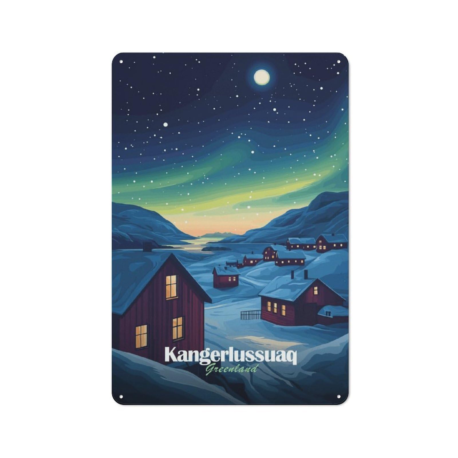 Junmoney Style-1 Vintage Tin Sign 30X20cm With Greenland Cabin Aurora Night For Kitchen Or Home Bar, Suited To Home Bar Enthusiasts