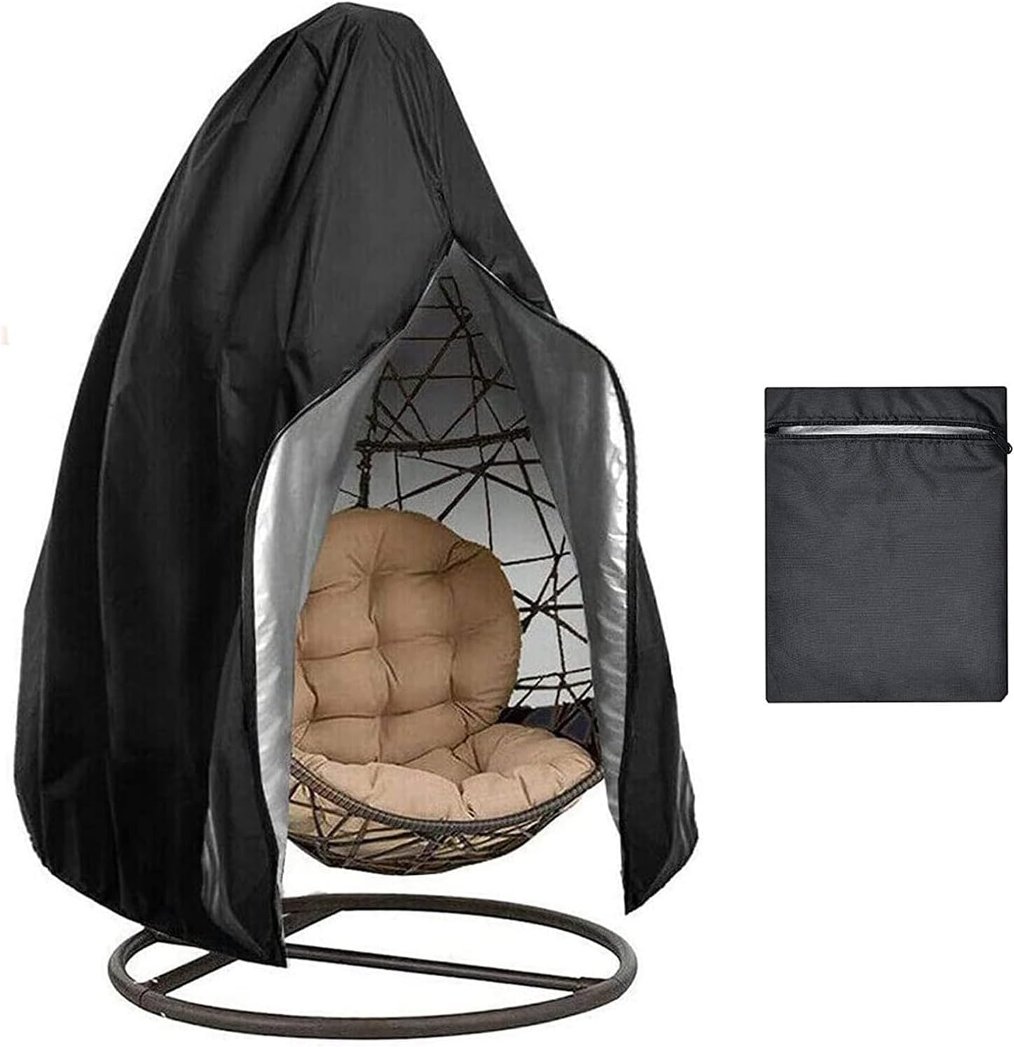 HANFEN Patio Egg Chair Cover, Patio Hanging Egg Chair Cover With Zipper, Durable Oxford Fabric, Patio Rocking Chair Cover With Buckle At The Bottom Egg Chair Cover (Color : Noir, Size : 115x190cm)