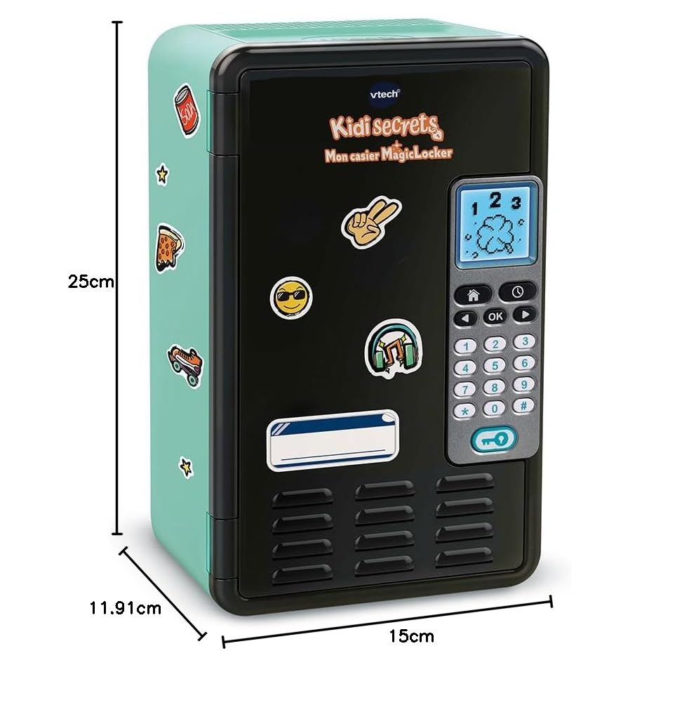 VTech - KidiSecrets, Mon Casier MagicLocker Noir et Vert, Coffre-Fort Secret avec Code, Enceinte, Jeux, Réveil, Boîte à Trésors à Personnaliser, Cadeau Enfant de 6 Ans à 12 Ans - Contenu en Français