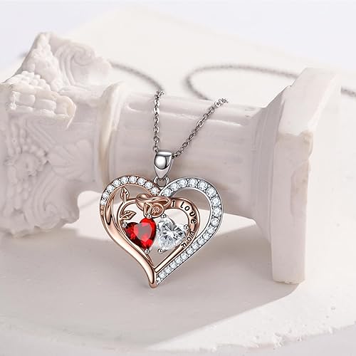 Miniatura 4 de Collares de corazón rosa para mujer, colgante de piedra natal de doble corazón superpuesto con relleno de oro rosa de 14 quilates, día de la madre