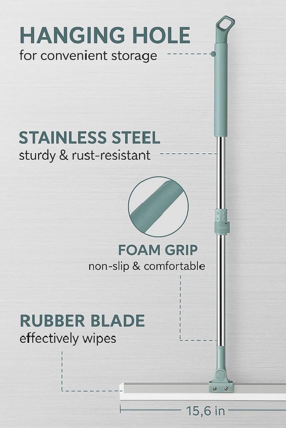 C2SK Magic Broom Silicone Floor Wiper – Heavy-Duty Floor Cleaning Squeegee with Stainless Steel Extendable Handle | Multipurpose Bathroom, Kitchen, Tile & Window Cleaner 2