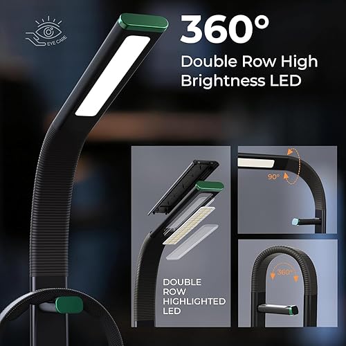 Miniatura 4 de Lámpara de escritorio LED con luz que cuida los ojos, puertos USB, 7 modos de color, cuello de cisne flexible y soporte para auriculares para